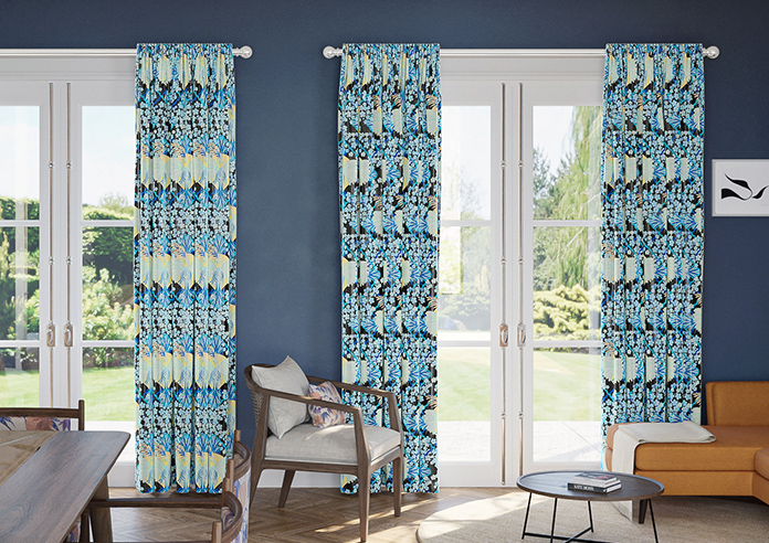 Faded Glamour, China Blue Black - Made To Measure Curtains - Image 3